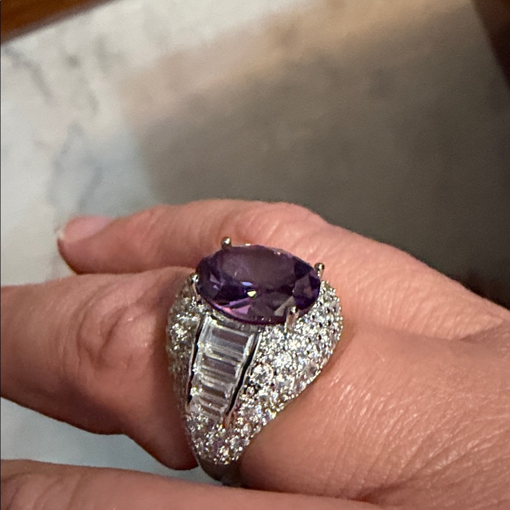 Simulated Purple & White Diamond Waterfall Ring in Silvertone - Picture 3 of 10